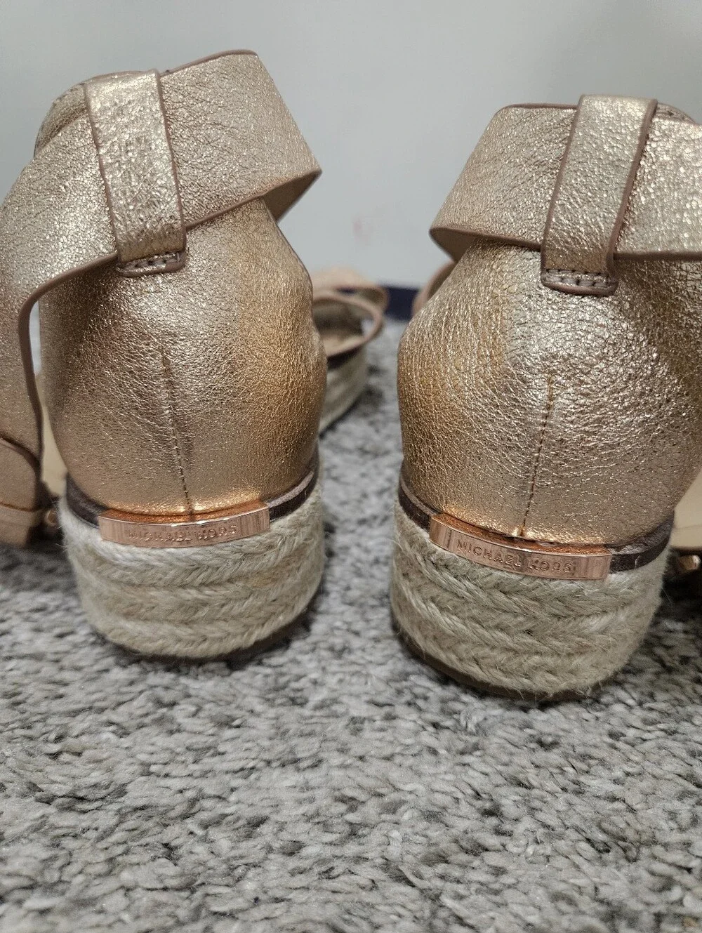 Michael Kors Rose Gold Metallic Platform Espadrille Sandals